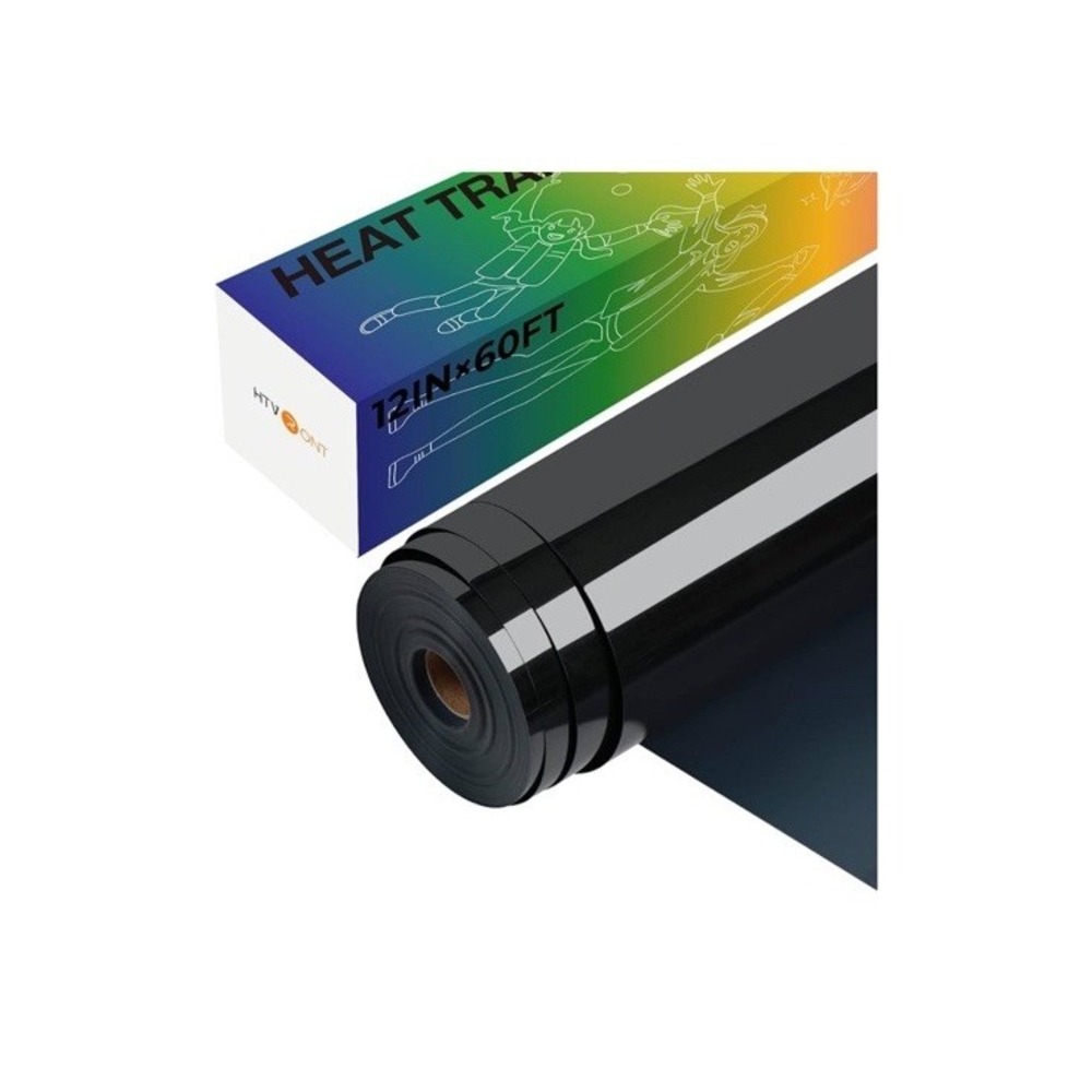 HTVRONT Black Heat Transfer Vinyl Roll 12" x 60ft HTV Iron On Vinyl for T-Shirts